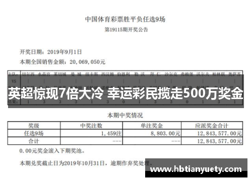 英超惊现7倍大冷 幸运彩民揽走500万奖金